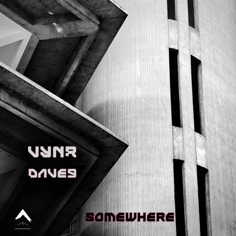 Somewhere cover art - a greyscale photo of a concrete building.